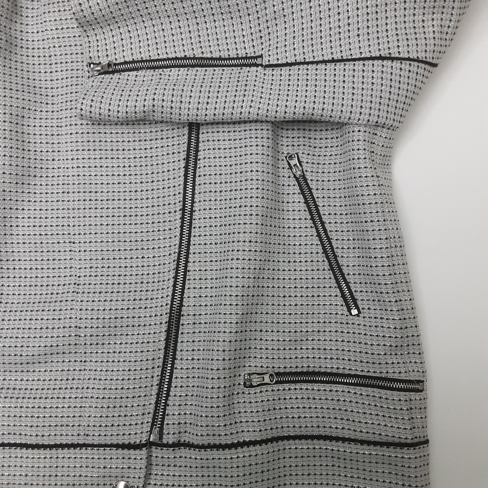 NWT Badgley Mischka Tweed Moto Jacket Grey Multi  Large - Picture 11 of 15